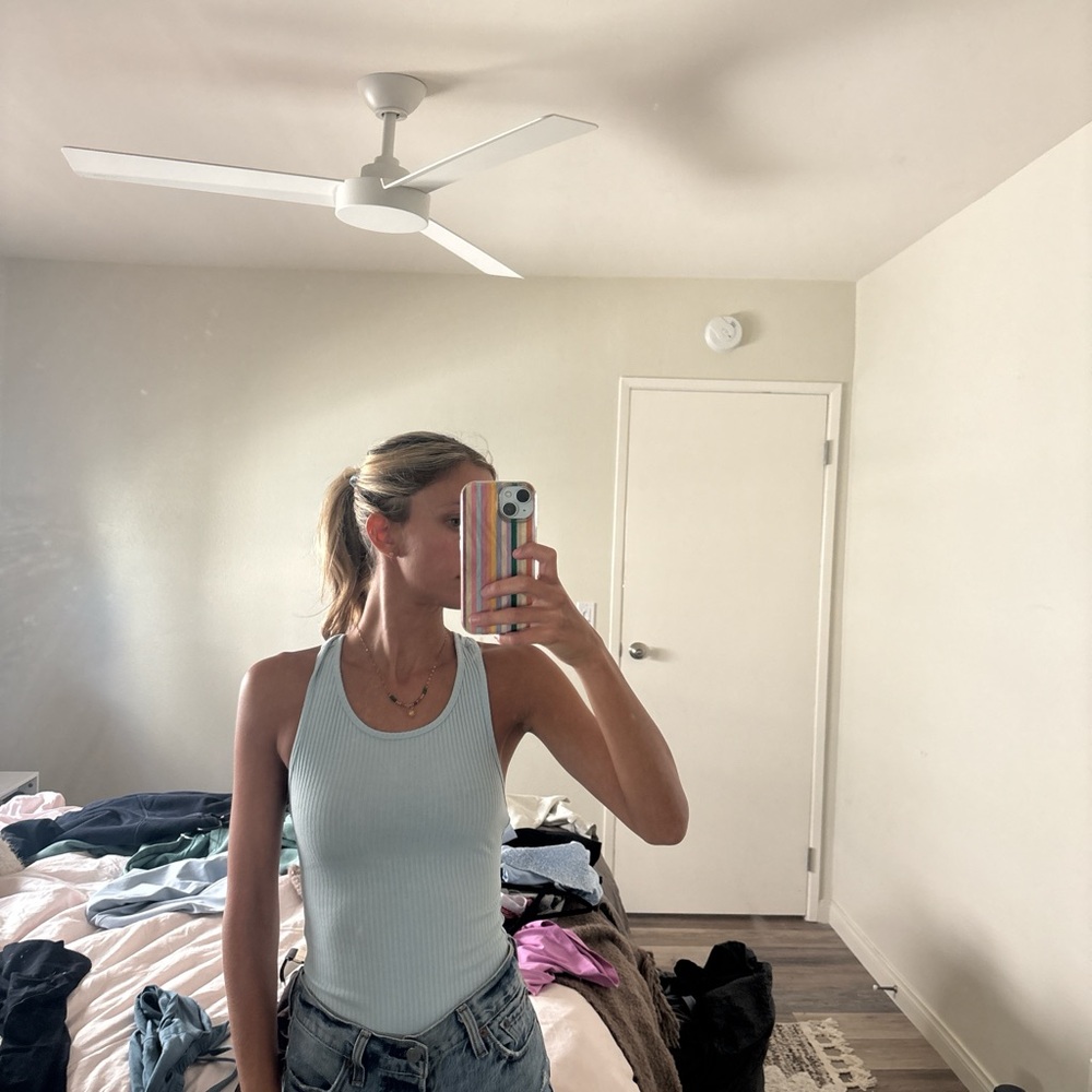 Princess Polly Pale Blue Ribbed Tank - Slim Racerback